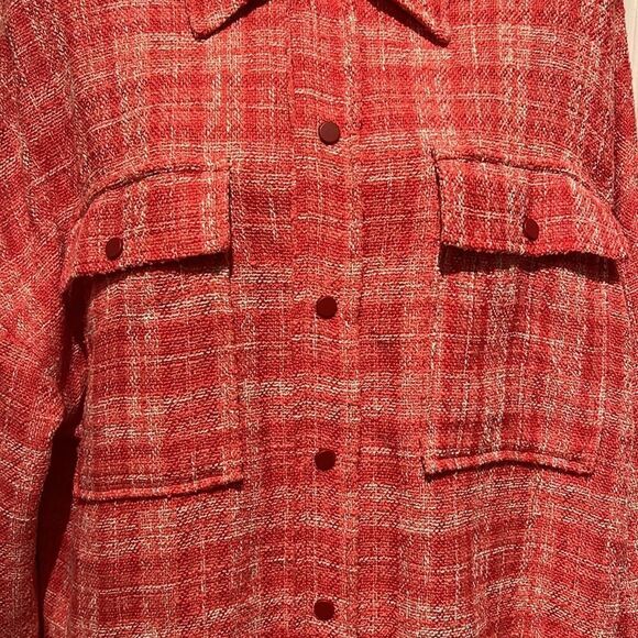Zara‎ Pink/White Tweed Woven Shirt Shacket Size S - Picture 3 of 12
